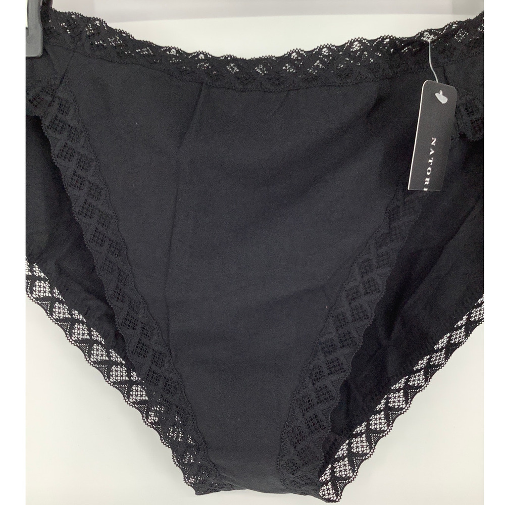 Natori Women's Large Black Bliss French Cut Lace Trim Pima Cotton Brief C25-2 - Picture 4 of 9